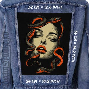 Medusa-Inspired Canvas Back Patch for Jackets, Vests & Flannels | Sew-On 36x26x32 cm