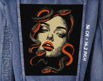 Medusa-Inspired Canvas Back Patch for Jackets, Vests & Flannels | Sew-On 36x26x32 cm