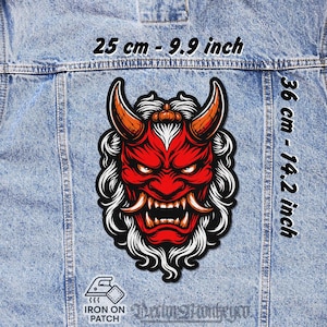 Toppa termoadesiva con maschera demoniaca per la schiena – Toppa giapponese per giacca/gilet/flanella con motivo Oni