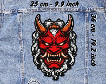 Naszywka z tyłu maski demona do prasowania – japońska naszywka flanelowa na kurtkę Oni
