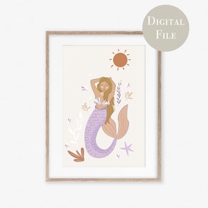 Boho Mermaid print, mermaid art, coastal print, Instant Download