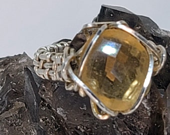 Citrine Sterling Silver Hand Made Ring with Textured Band