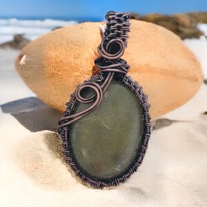 Serpentine Gemstone Handmade Copper Pendant Necklace For Gift Natural Serpentine Handmade Pendant, Green Stone Pendant,