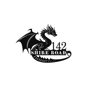 Here Be Dragons Personalized House Sign - Metal Dragon Sign with your House Number & Street Name - Wedding Gift, Custom New Home Present