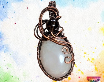 Milky and Smoky Quartz Copper Handmade Jewelry Pendant