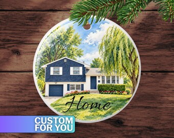 Watercolor Family Home Custom Ceramic Christmas Ornament - Memories of Home Personalized Gift, Realtor Gift, Housewarming Present