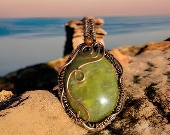 Serpentine Gemstone Handmade Copper Pendant Necklace For Gift Natural Serpentine Handmade Pendant
