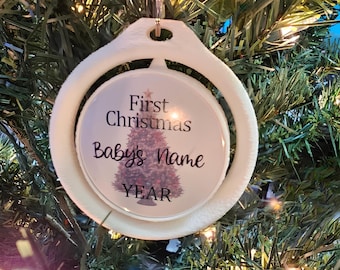 Baby's First Christmas Photo Ornament Keepsake - Personalized with Photo, Name & Date, Revolving 2 Sided Custom Gift