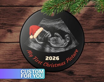 Custom Sonagram Ceramic Christmas Ornament, Family Keepsake Expecting Couple Present, Pregnancy Celebration, Personalized Photo Announcement