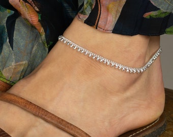 Silver ethno anklet "Adyar", silver plated boho charm