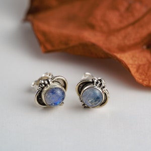 Delicate 925 silver studs available with different natural stones, small real silver boho earrings