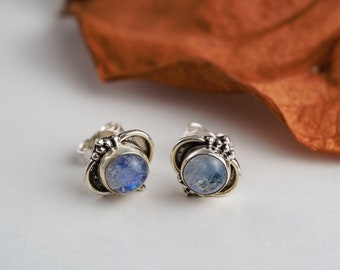 Delicate 925 silver studs available with different natural stones, small real silver boho earrings