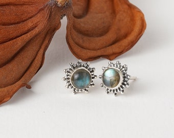 Delicate 925 silver studs available with different natural stones, real silver star earrings