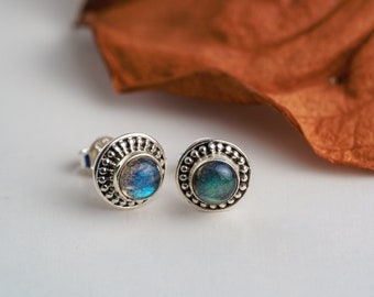 Delicate 925 sterling silver studs with various natural stones, simple unisex real silver earrings with gemstones