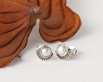 Delicate 925 silver studs available with different natural stones, real silver earrings