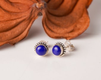 Minimalist 925 silver studs available with different natural stones, simple real silver earrings