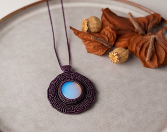 Macramé Necklace Moonstone knit Micro Macrame