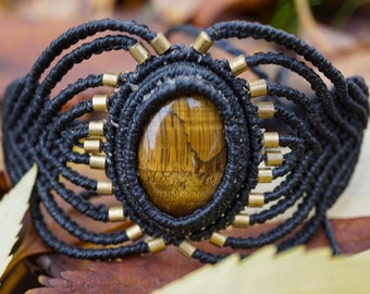 Bracelet Macramé « Oeil de tigre » Micro Macramée Boho Armreif