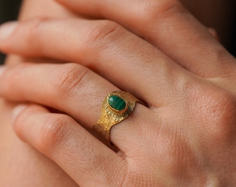 Delicate brass rings with various stones, golden boho jewelry