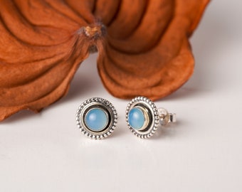 Delicate 925 silver studs available with different natural stones, real silver earrings