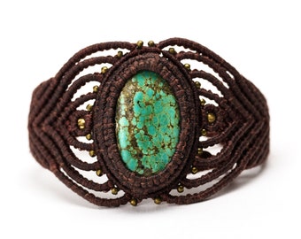 Macramé Bracelet Turquoise, micro macramé bangle