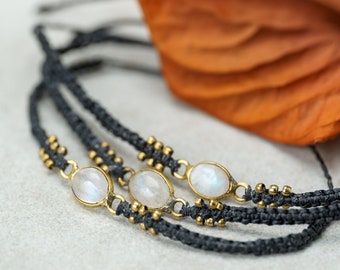 Delicate macramé bracelet "Moonstone" minimalist unisex wrap bracelet