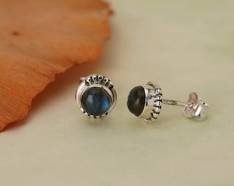 Minimalist 925 silver studs available with different natural stones, simple real silver earrings