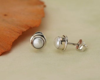 Minimalist 925 silver studs available with different natural stones, simple real silver earrings