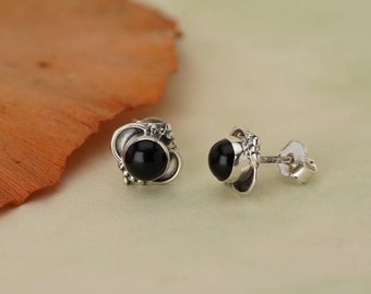 Delicate 925 silver studs available with different natural stones, small real silver boho earrings