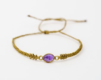 Delicate macramé bracelet "Amethyst" minimalist unisex wrap bracelet