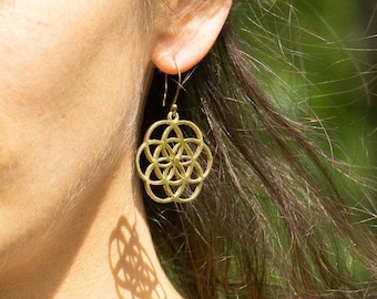Seed of Life Pendants Brass Hangers Sacred Geometry Earrings big