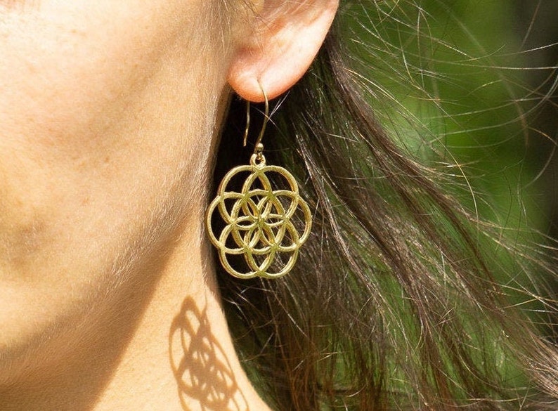 Seed of Life Pendants Brass Hangers Sacred Geometry Earrings big image 1