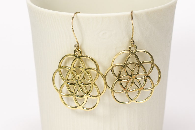 Seed of Life Pendants Brass Hangers Sacred Geometry Earrings big image 3