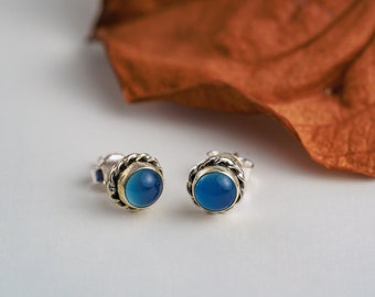 Minimalist 925 silver studs available with different natural stones, simple real silver earrings