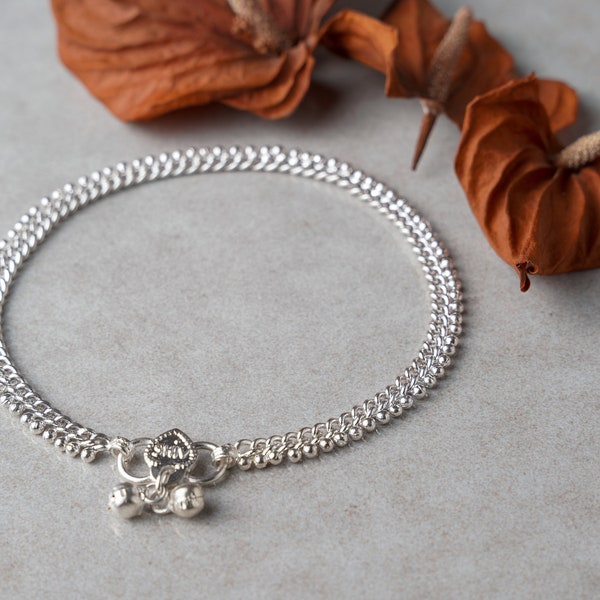 Silver ethno anklet "Betwa", silver plated boho charm