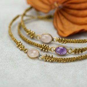Delicate macramé bracelet &quot;Rose Quartz&quot; minimalist unisex wrap bracelet