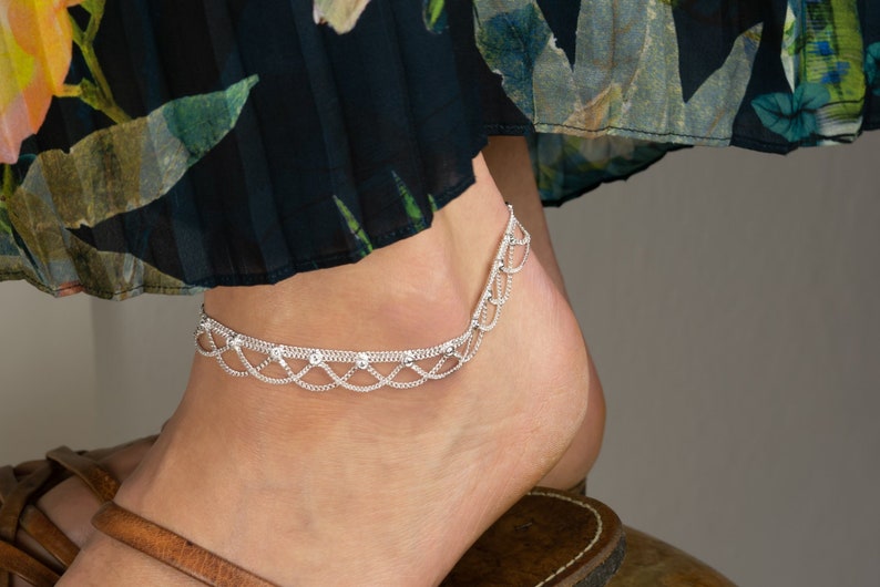 Silver ethno anklet Tunga, silver plated boho charm image 2