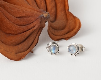 Minimalist 925 silver studs available with different natural stones, simple real silver earrings