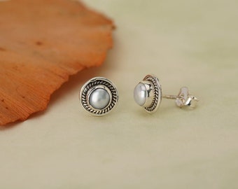 Delicate 925 silver studs available with different natural stones, real silver earrings