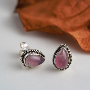 Delicate 925 sterling silver studs with various natural stones, teardrop unisex real silver earrings with gemstones