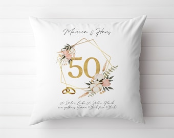 Kissen Geschenk zur Goldenen Hochzeit mit Namen und Spruch | 50. Hochzeitstag | Personalisiertes Hochzeitsgeschenk für die goldene Hochzeit