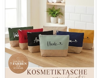 Personalized cosmetic bag with name | 7 colors | Cotton & jute makeup bag | Gift for girlfriend, mom, maid of honor KT003