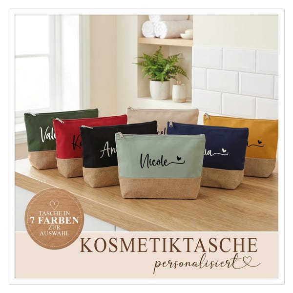 Neceser personalizado con nombre | 7 colores | Neceser de algodón y yute | Regalo para novia, mamá, dama de honor KT003