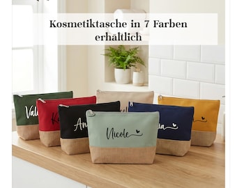 Personalisierte Kosmetiktasche mit Name | 7 Farben | Schminktasche aus Baumwolle & Jute | Geschenk für Freundin, Mama, Trauzeugin KT003