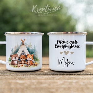 Children's camping mug personalized name, enamel mug, gift, camping, holiday