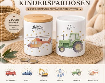 Personalized children's money box with name – vehicle motifs – gift for birth, christening & birthday - KSP-FZ-001