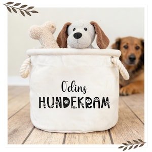Personalisierter Aufbewahrungskorb für Hundespielzeug | Hundekorb mit Name | Spielzeugkorb Hund | Hunde Zubehör Organizer | Canvas Baumwolle