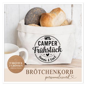 Personalisierter Camping Brötchenkorb "Camperfrühstück" mit Wunschnamen