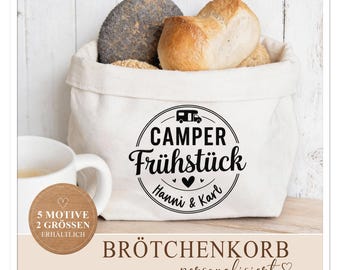 Personalisierter Camping Brötchenkorb "Camperfrühstück" mit Wunschnamen