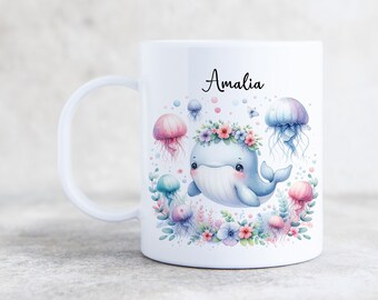 Kindertasse Wal personalisiert | Kunststofftasse | Geschenk Taufe | Geschenk Kindergeburtstag